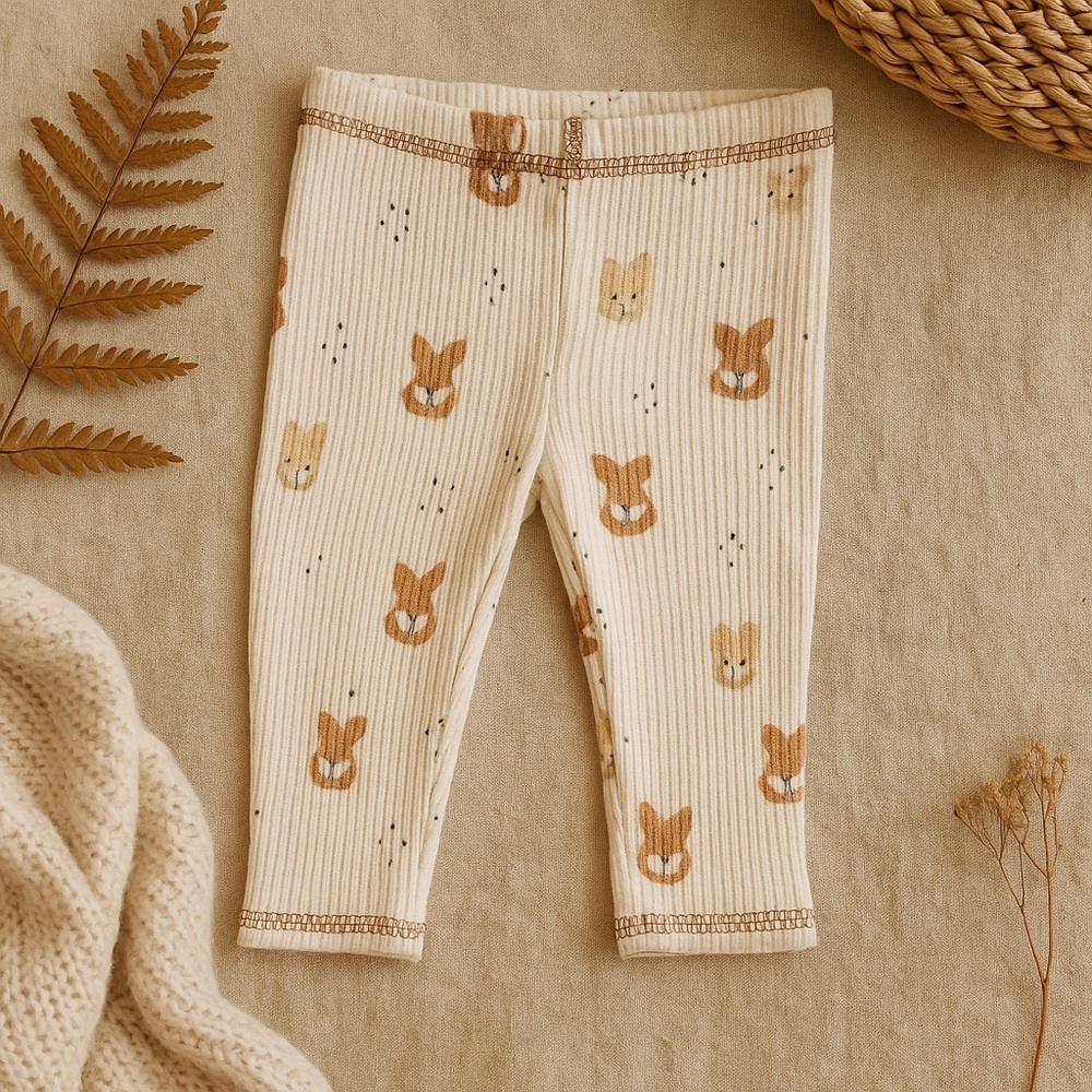 Grayson Mini Fox Print Waffle Knit Leggings 18M Baby Pants Neutral
